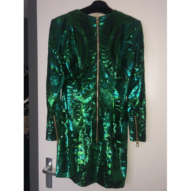 balmain h&m green sequin dress