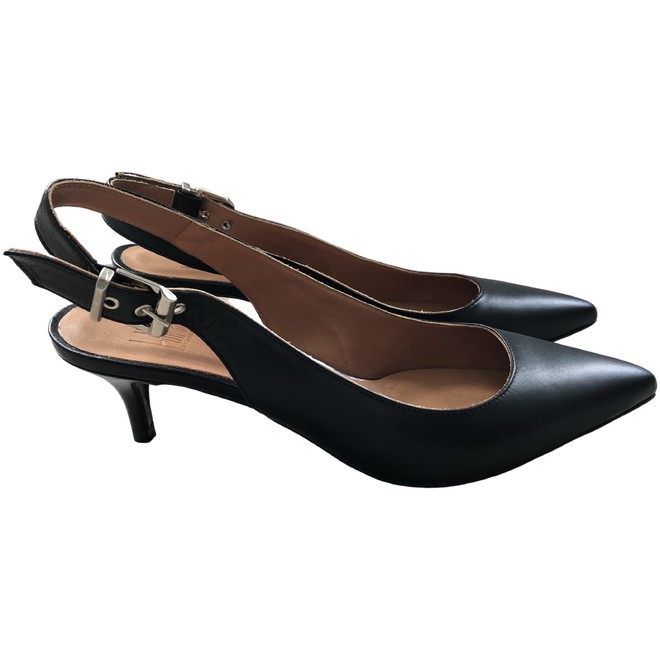 Second hand black leather Bi heels | The Next Closet