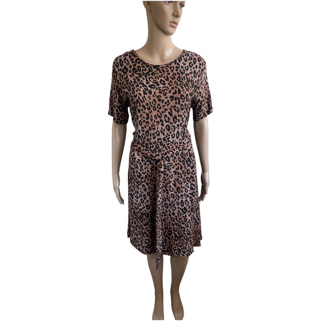 Jaime Bellini, Leopard Animal Silk Print Midi Dress