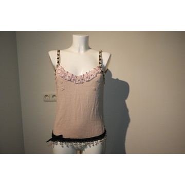 LANIUS Top with lace trim in nude