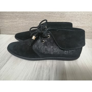 Louis Vuitton Pre-loved Louis Vuitton Women's Black Suede Monogram Fold  Over High Top Trainers