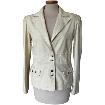 Authentic Louis Vuitton Beige Leather Jacket Coat 38